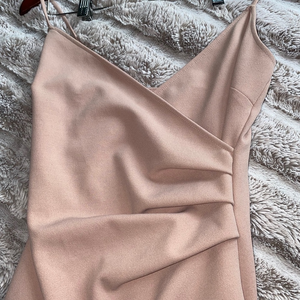 Asymmetrical blush pink bodycon slip dress